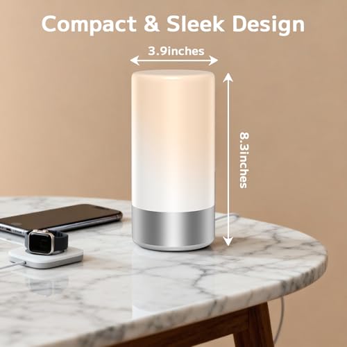 Table Lamp, Bedside Touch Control Lamp for Bedroom 3 Level Dimmable Warm White Lights with 256 RGB Color Mode Modern Deisgn Smart Nightstand Desktop LED Lamps Portable for Read(Advanced)