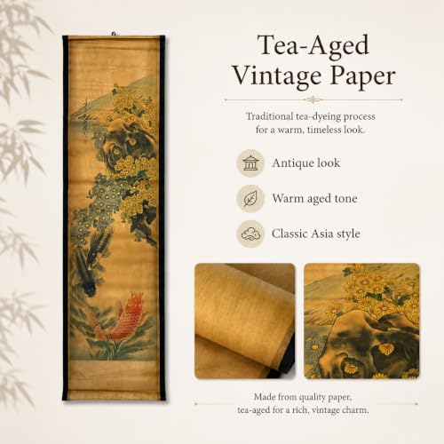 Wall Art Poster Prints Painting Scroll Decor Autumn Chrysanthemum Koi Fish - color: D3
