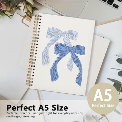 Bow Notebook Journal, Retro Coquette Bowknot Bow Spiral Notebook, Coastal Granddaughter Aesthetic College Ruled Hardcover Spiral Notebook Journal for Work Notes Journaling 5.5x8.3 - color: 01-Two bows(White)