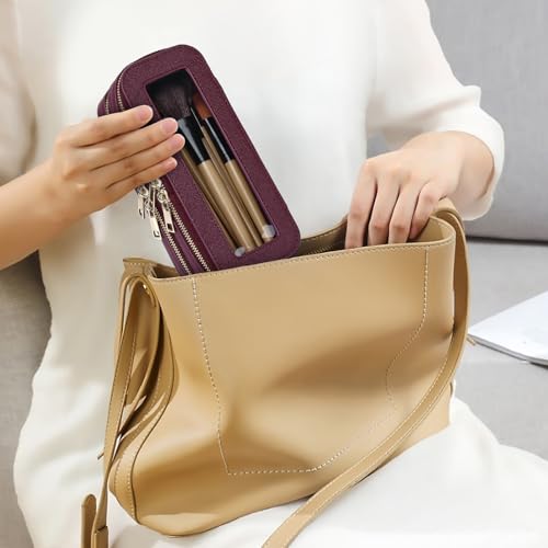 Pinkmik Double Layer Makeup Bag, Burgundy, Double SLIM - color: B3/Burgundy, size: 2-Layer SLIM