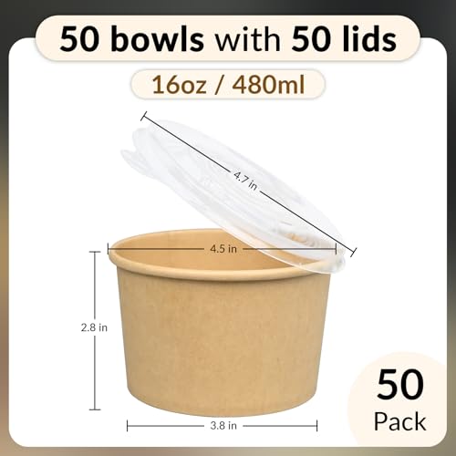 ESSENTIAL 50 Pcs 16oz Paper Ice Cream Cups with Lids - size: 16oz-50 Pcs with Lids