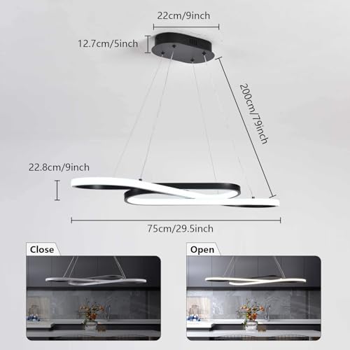 Led Pendant Light, Modern Chandelier,Dimmable Black Led Chandelier for Dining Room Light Fixture Over Table Modern Kitchen Island Lighting with Remote,Height Adjustable Ceiling Lamps - color: Black, size: 39.37in