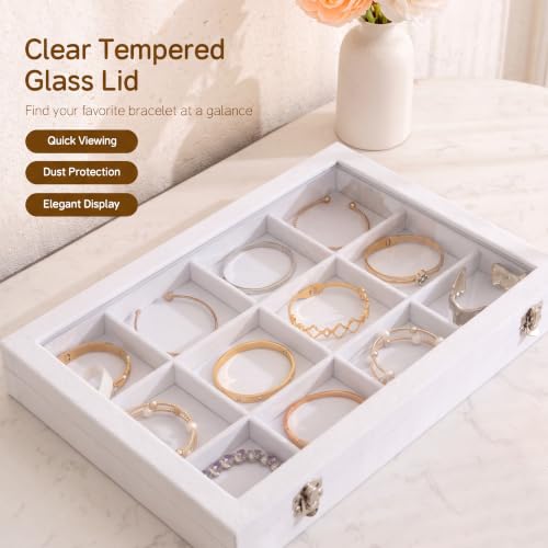 Frebeauty 12 Grid Bracelet Holder Box,Velvet Jewelry Tray with Clear Lid - color: White, size: 12 Grid