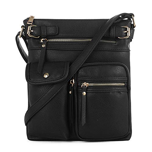 SG SUGU Katie Lightweight Medium Crossbody Bag Shoulder Bag with Multi Pocket for Women - color: Black