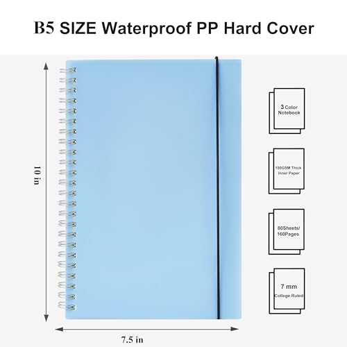 3 Pack Spiral Notebook College Ruled B5 Size 7.6"x10" - size: B5 (7.6"x10"), style: College Ruled