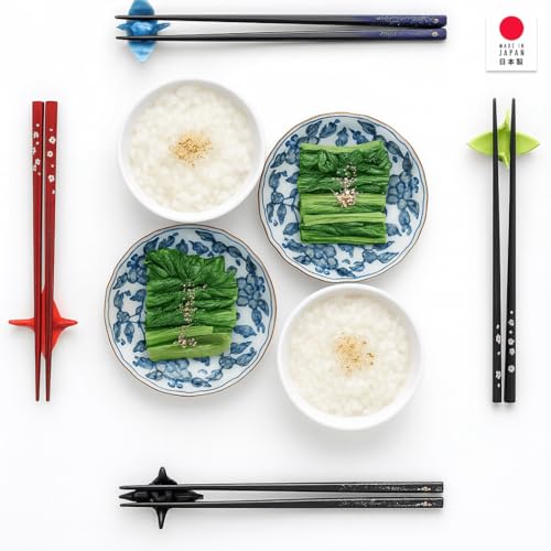Portable Bamboo Chopsticks with Case – Reusable Travel Chopsticks Utensil Set, Dishwasher Safe, Sakura Pattern, Made in Japan - color: Black