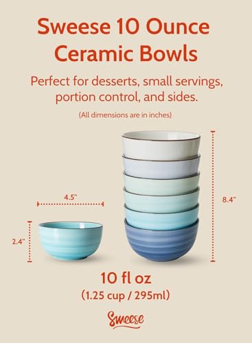 Sweese 10 Oz Ceramic Ice Cream Bowls, Set of 6, Dishwasher Microwave Safe Dessert Bowls in Assorted Cool Colors - color: Cool Assorted Colors, size: 10 Ounce