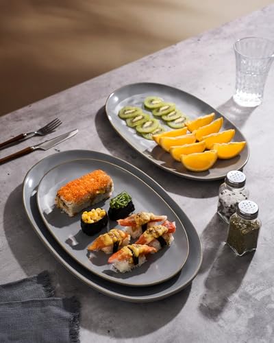 famiware Serving Platters Set of 3 Sizes - Oval, Dark Grey - color: Dark Gray