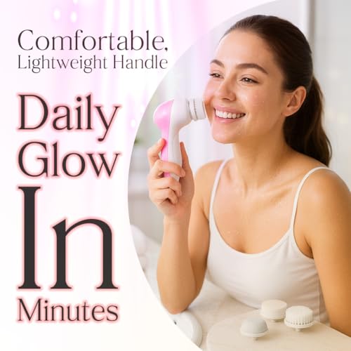 Facial Cleansing Brush Face Scrubber, 7-in-1 Electric Spin Cleanser Brushes with 6 Brush Heads for Deep Cleansing, Gentle Exfoliating, Removing Blackheads, Massaging (White & Pink) - color: White & Pink