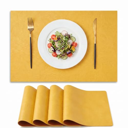 Artoid Mode Yellow Faux Leather Placemats Set of 4 - color: Yellow, size: 12" x 18", Rectangular Set of 4