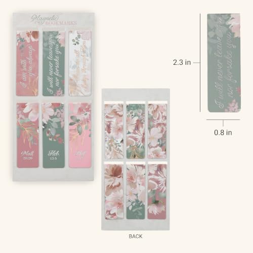 Christian Art Gifts Colorful Magnetic Scripture Bookmark Set for Women - color: Pink, Teal, & White Floral
