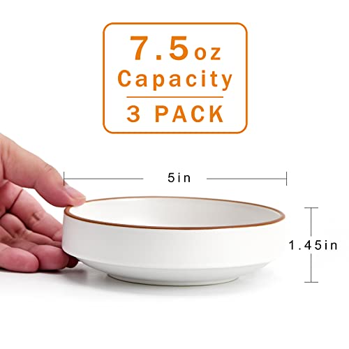 Cottagecore 5 inch Ceramic Cat Food Bowl, White, 3 Bowls Set - color: White