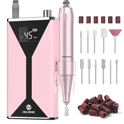 Professional Electric Nail Drill 45000RPM Cordless Nail File - color: Pink