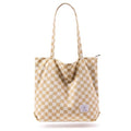 KALIDI Women Corduroy Tote Bag Zipper Casual Tote's Handbag Big Capacity Shoulder Bag with Pockets - color: Checkerboard Khaki
