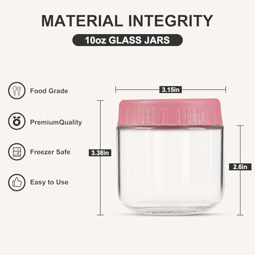 SHOWIN Overnight Oats Containers with Lids, 10oz Glass Jars with Lids 8 pcs, Wide Mouth Mason jars for Salad, Yogurt, Snacks, Meal Prep - color: Multicolor, size: 10oz-8pc