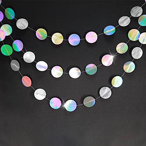 Cheerland Iridescent Party Decorations Holographic Circle Garlands Disco Theme Birthday Decorations Bachelorette Hanging Streamers Banner Graduation Decor Euphoria Karaoke Music Party Backdrop