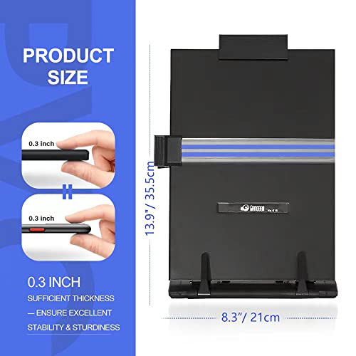 OSPNIEEK 2 Pack Desktop Document Holder Stand with 7 Adjustable Position, Black Metal File Organizer Copyholder for Typing Speech Reading A4 Letter Music Book Tablet Office, with Paper Clip Line Guide