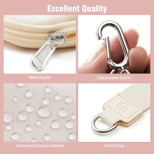 Mini Dual Pouch Wristlet Wallet for Women – Zip Around wristlet Keychain Wallet with 2 Wristlets, Ideal for Dog Walking, Coffee Runs & Lunch Break Essentials (Beige+Pink) - color: Beige+Pink