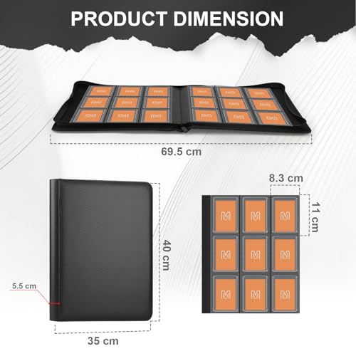 Toploader Binder, 9-Pocket 288 Cards Holder for 3"x4" Rigid Card Sleeves - color: 9Carbon Fiber Black
