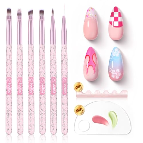 Beetles Gel Polish Nail Art Brushes Set, 6 Pcs Fingernail Art Design Pen - color: C-Pink-6