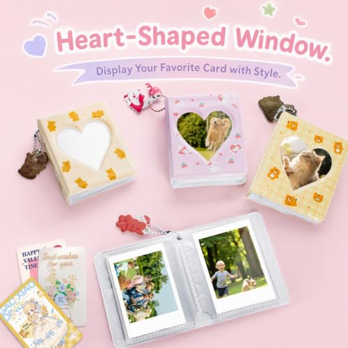 Nicunom 6 Pack Mini Photocard Album Binder, 3 Inch Mini Photo Album Kpop Photo Card Holder Book with Pendant, Heart Hollow Photocard Binder for Collecting, 40 Pockets
