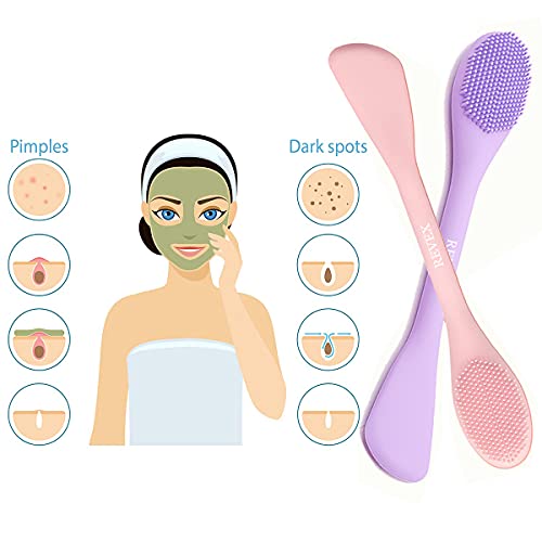 REVEX Pore Cleaning Brush,Face Scrubber,Exfoliating Pore Scrubber,2Pcs Silicone Face Mask Applicator,Mask Applicator Tool for Facial Mud,Face Brush for Women Men.(Pink+PurPle) - color: Pink+PurPle