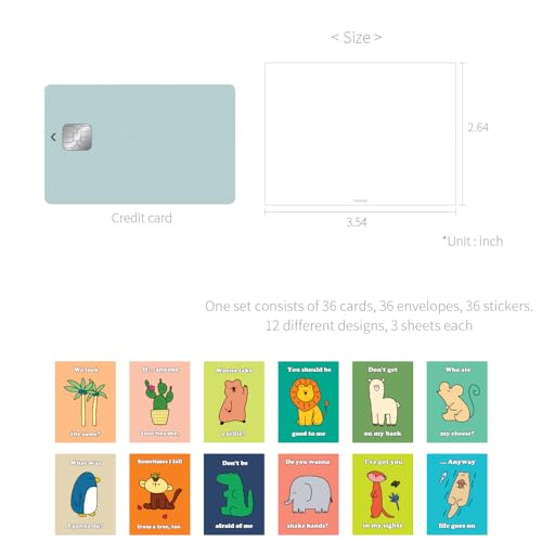 Monolike Day-by-day Card, Story town Ver.2 - Mix 36 Mini Single cards, 36 envelopes, 36 stickers Package - color: Story town Ver.2