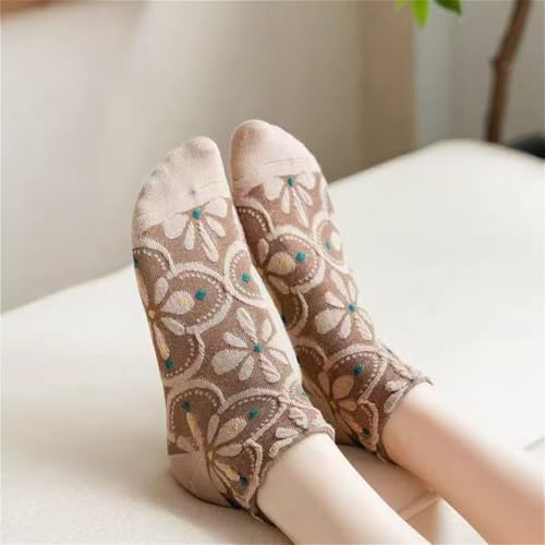 Women's Floral Vintage Palace Style 3D Stereo Flower Casual Ankle Socks 5 Pairs (FLORAL-2)