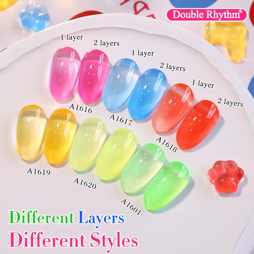 Double Rhythm 6 Pcs 15 ML Gel Polish Set Same Color Same Bottle Soak Off Gel Polish Kit Nail Art Manicure Salon DIY at Home for Women (Jelly Neon Pink Blue Red Green-T6-26) - color: Crystal Neon