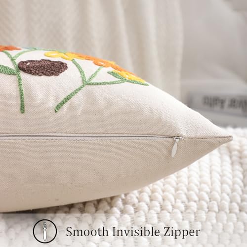 LUOYEHK Embroidered Throw Pillow Covers 18x18 Inch Set of 2 Decorative Pillow Cover Spring Summer Boho Cushion Pillowcase for Couch Sofa Bed Living Room, Orange Wildflower - color: Orange Wildflower