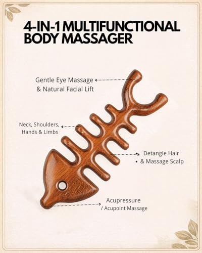 Tinuos Fishbone Massage Tool,4-in-1 Full Body Massager for Neck, Back, Head & Eye Relief – Deep Tissue Trigger Point, Acupressure & Scalp Massage – Portable Manual Relaxation Tool