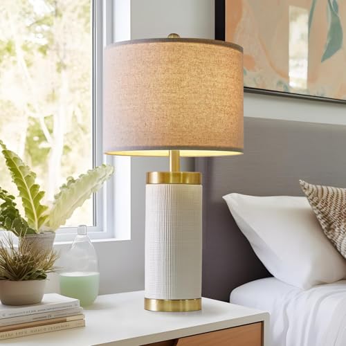 USumkky 24.5" Modern Ceramic White Bedside Lamp for Bedroom Decor Farmhouse Table Lamp for Living Room Office Dorm - color: ‏‏Off-White