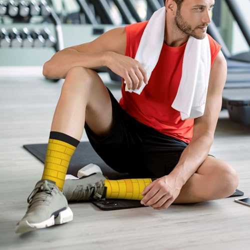Crew Athletic Socks Funny Crazy Casual Sports Novelty Dress Socks for Women Men Running Hiking - color: Brick Road Gold Yellow