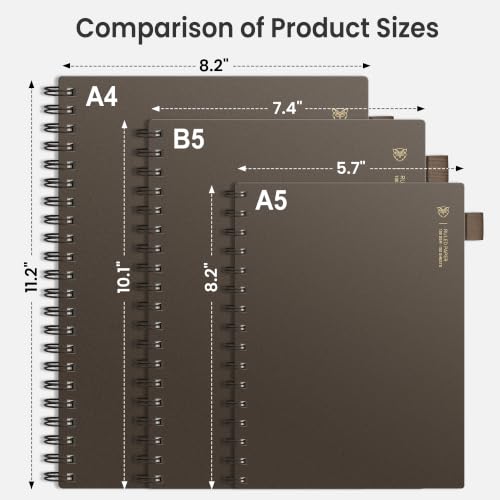 EMSHOI Lined Spiral Journal Notebook, 300 Pages, A4 Size (8.2'' x 11.2'') - color: Coffee, size: A4-Perforated