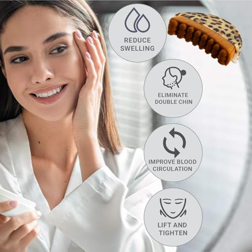 2PCS Lymphatic Contour Face Brush, Lymphatic Drainage Brush, face Brush - color: Leopard Print + Wood Grain