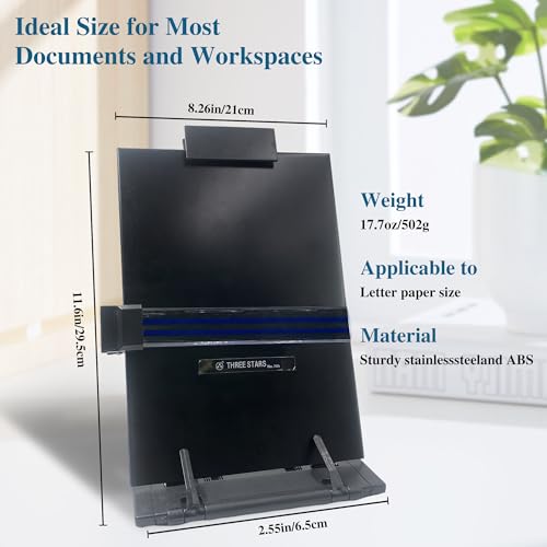 Keenjorika Desktop Document Book Holder with 7 Adjustable Positions, Black Document Holder for Desk, Paper Holder Copy Stand Holder for Speech, Paper Holder Stand for Desk Typing, Angle Adjustable