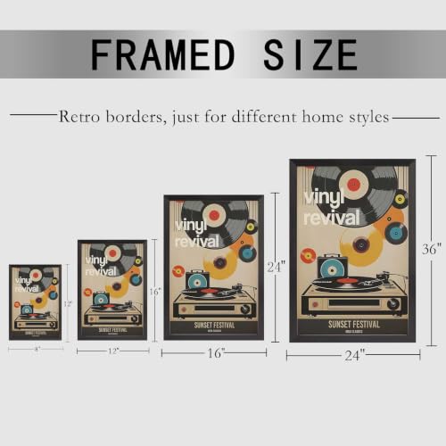 Vintage Japanese Records Poster Retro Music Records Canvas Wall Art Modern Mid Century Vinyl Lover Aesthetic Prints Painting For Home Bedroom Dorm Living Room Wall Decor 12x16in Framed - color: Multi 04 Framed, size: 12"L x 16"W