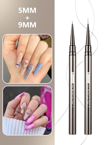 Nail Liner Brush, Fine Line Nail art Brushes 5/9/15/20/25mm Thin Line Nail Brushes Detail Drawing, Liner Brush for Nails Gel with PP Storage Box - color: Camouflage