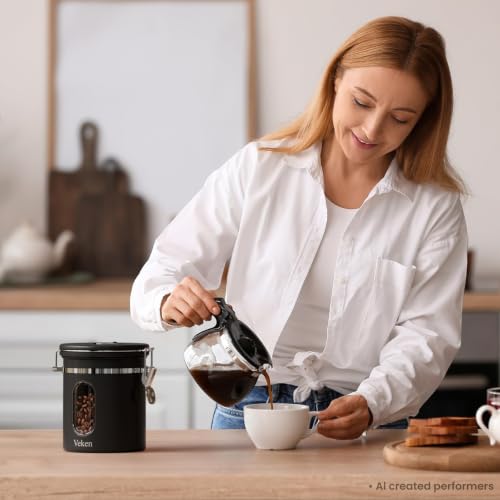Veken Coffee Canister with Window,Airtight Stainless Steel Container,16OZ - color: Black, size: 16 oz