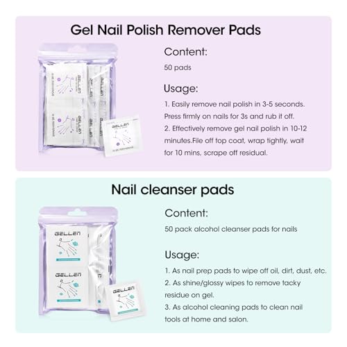 GELLEN Nail Cleanser Pads and Polish Remover Pads 100 Pack, Quick & Easy - size: 100PCS (Remover Pads Included)