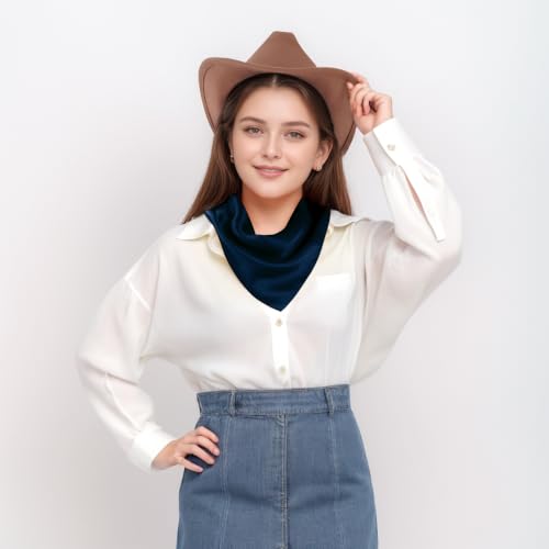 Pistha Satin Scarf Neck Scarf Square Bandanas Hair Handkerchief 27.5 inch - color: Navy Blue