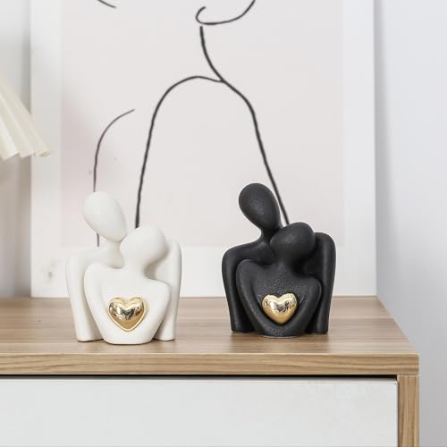 Ceramic Couple Statue - Modern Shelf Decor Knick Knacks for Shelves, Valentine's Day Wedding Gifts, Home Decor for Living Room, Bedroom, Bookshelf & TV Stand - Small Figurines(Black) - size: Black-4.7in