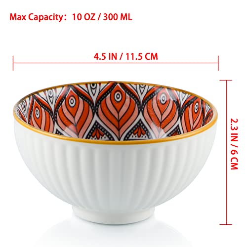 Ceramic Rice Bowls 10 oz, Bohemian Style Bowl Gift Set, Assorted Dinnerware Serving Bowls for Cereal, Soup, Dessert, Snack, Fruit, Salsa, Pack of 6 (Geometric Pattern) - color: Bohemian, size: 6 Pack