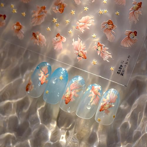 5D Embossed Under The Sea Stickers for Nail Art Jelly Fish Self-Adhesive Nail Art Decals for Women Nail Supplies Art Design Stickers (to4812) - style: to4812