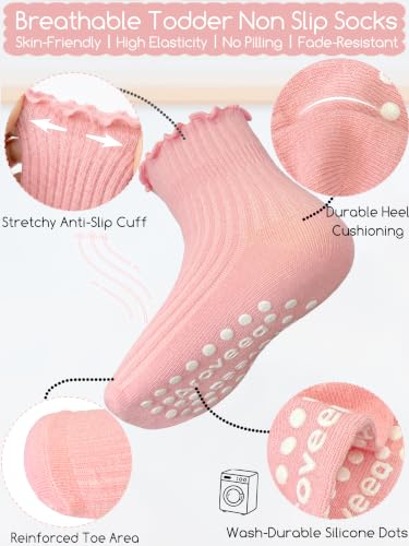 Aroveea Toddler Socks Non Slip Grip Baby Girls Kids Ankle Cute 12 Pack - color: Multitones Ruffle, size: 1-3T