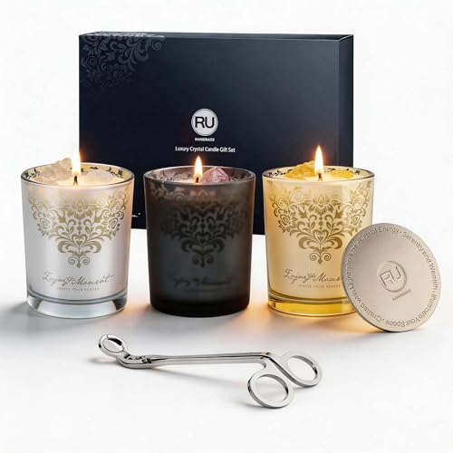 Luxury Candle Gift Set for Women, 3x7oz, Trimmer & Snuffer Lid