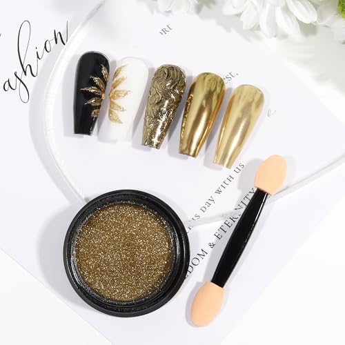 Artdone Chrome Nail Powder, Light Gold Metallic Mirror Effect Pigment - color: 1 Jar - Light Gold