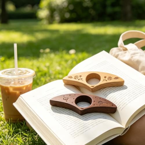 2PCS Wooden Book Page Holder,Handmade Walnut Thumb Bookmark for Reading,Gifts for Book Lovers