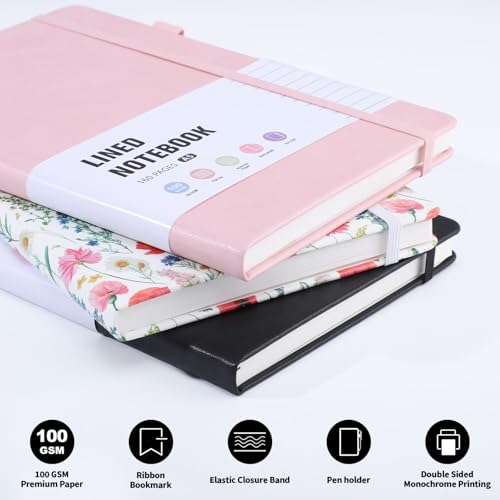 Thboxes 80 Sheets Lined Journal Notebook, Hardcover Notepad for Work, Black - color: Black
