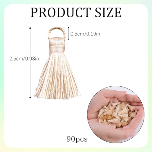 Mini Tassels Charm, 90pcs Golden Circle Beige Color Mini Tiny Handmade Craft Tassels Charms for DIY Jewelry Necklace Making Accessories - color: Beige-2cm